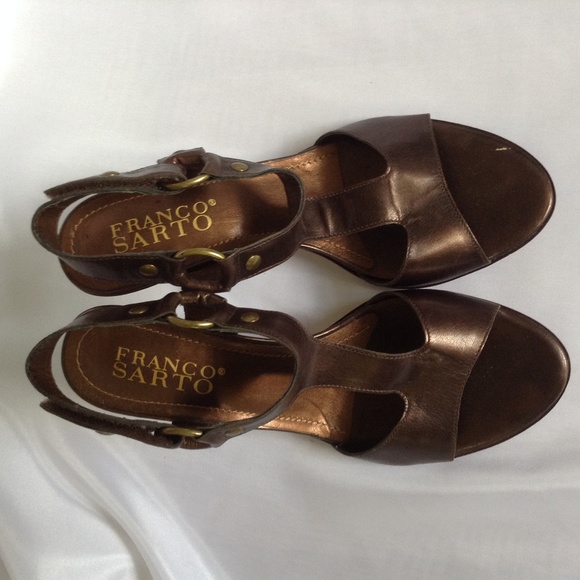 Franco Sarto Metallic Bronze Leather Sandals - Picture 2 of 8
